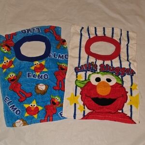 Sesame Elmo Baseball Towel Bibs With Head Hole Set Of Two